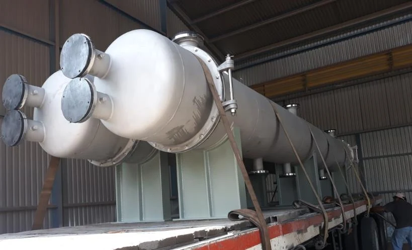 Stainless steel heat exchanger fabricated for an industrial process application.